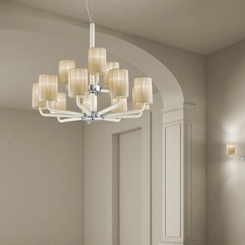 Candelabru cu 12 lumini din sticlă și metal Veneția, fabricat în Italia - Graham Viadurini