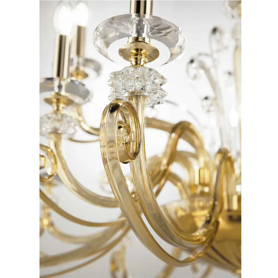 Candelabru cu 12 lumini din sticla suflata si cristal clasic de lux - Cassea Viadurini