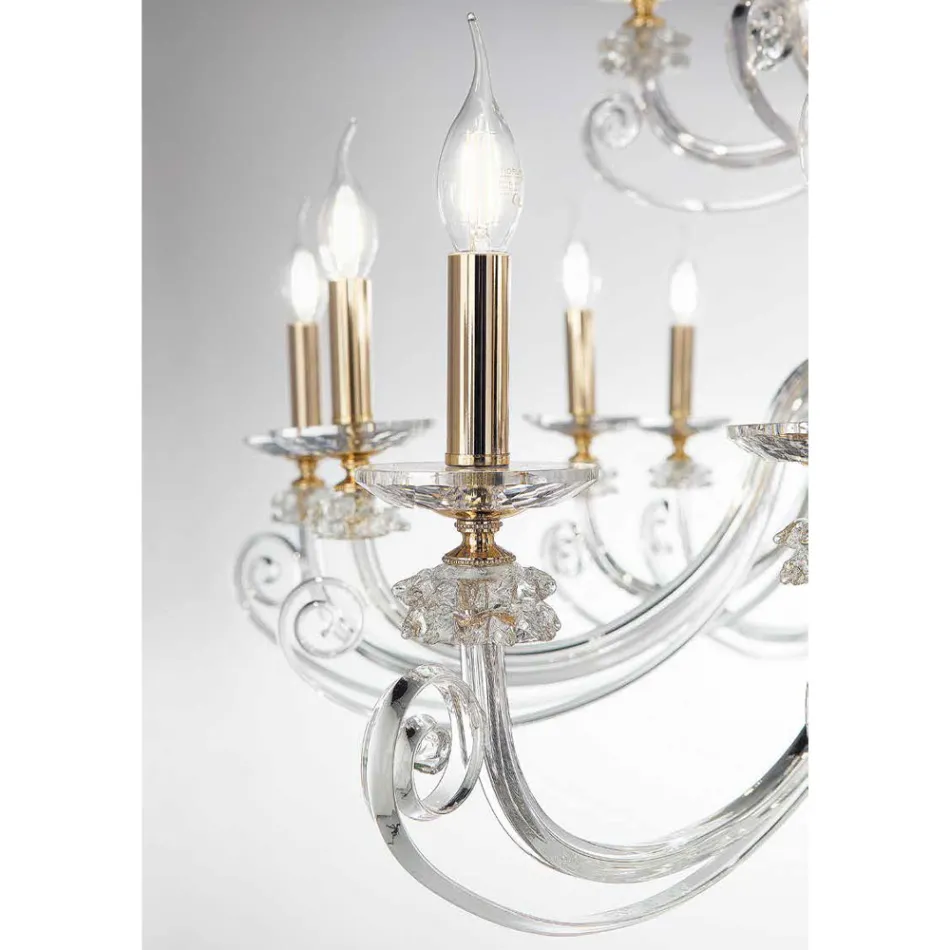 Candelabru cu 12 lumini din sticla suflata si cristal clasic de lux - Cassea Viadurini