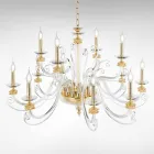 Candelabru cu 12 lumini din sticla suflata si cristal clasic de lux - Cassea Viadurini