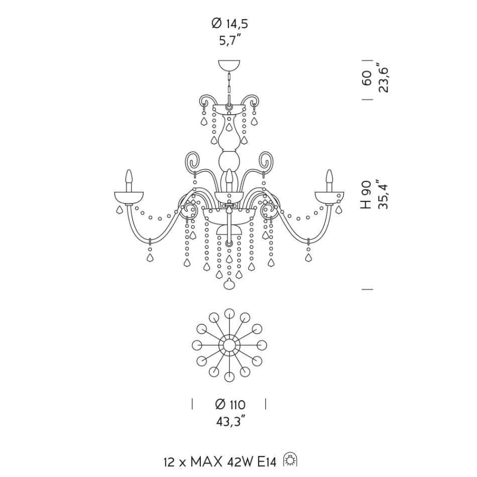 Candelabru venețian din sticlă ametist cu 12 lumini, fabricat în Italia - florentin Viadurini