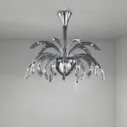 Candelabru cu 15 lumini din sticlă venețiană și metal cromat, fabricat în Italia - Jason Viadurini