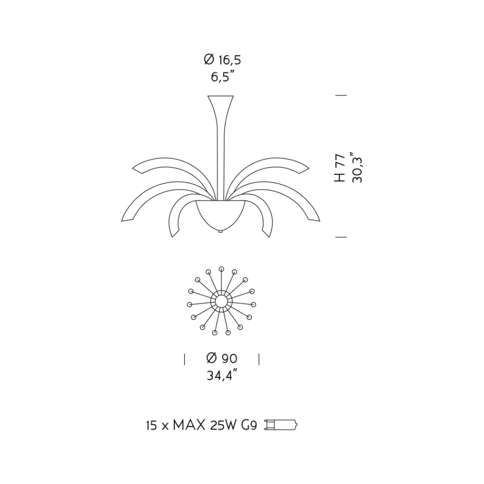 Candelabru cu 15 lumini din sticlă venețiană și metal cromat, fabricat în Italia - Jason Viadurini