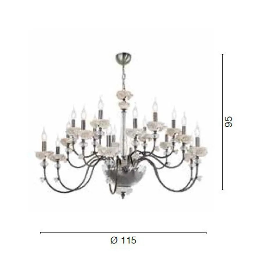 Candelabru clasic cu 18 lumini din porțelan și sticlă suflată de lux - Eteria Viadurini