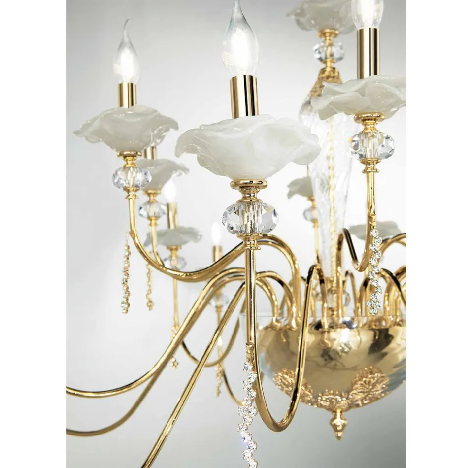 Candelabru clasic cu 18 lumini din sticlă, cristal și metal de lux - Flandra Viadurini