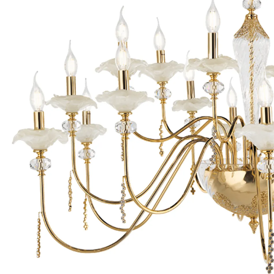 Candelabru clasic cu 18 lumini din sticlă, cristal și metal de lux - Flandra Viadurini
