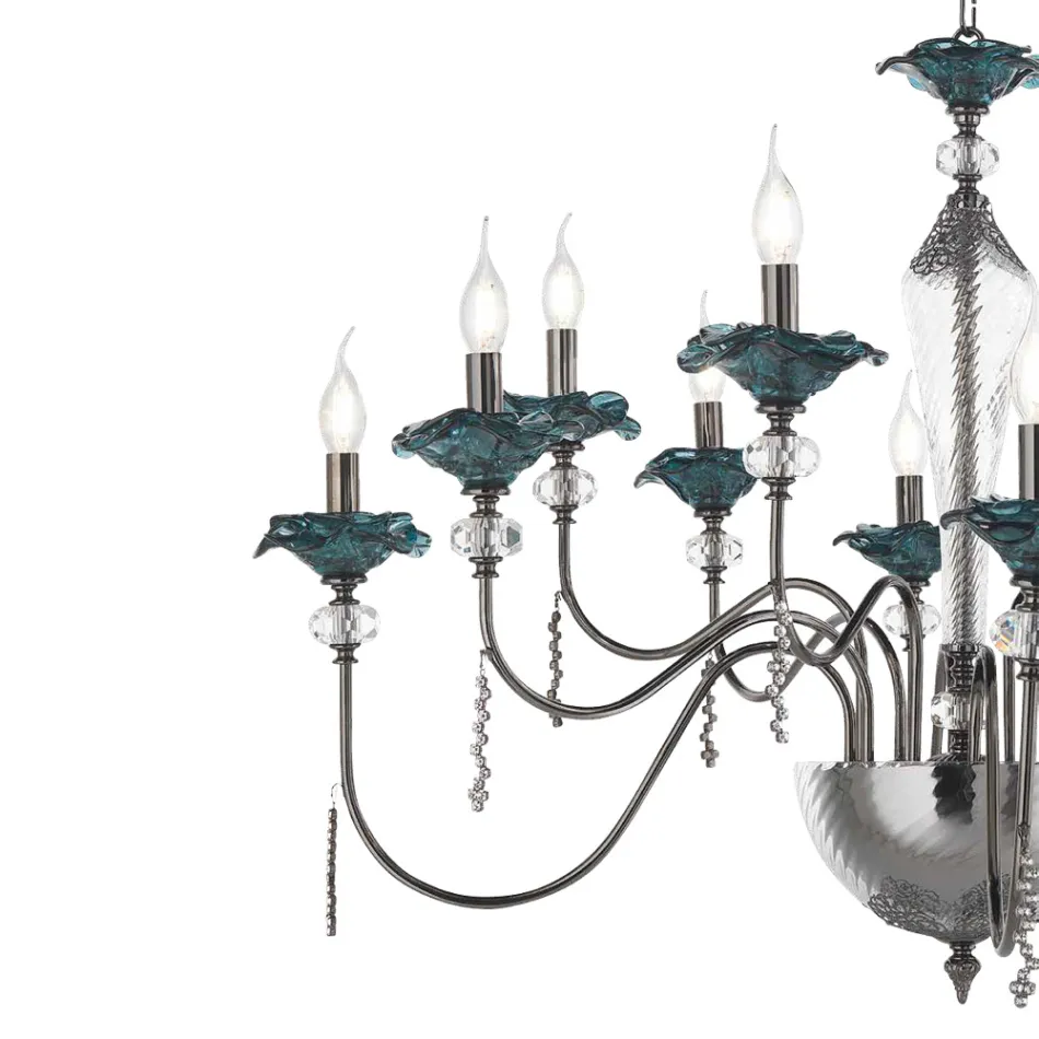 Candelabru clasic cu 18 lumini din sticlă, cristal și metal de lux - Flandra Viadurini