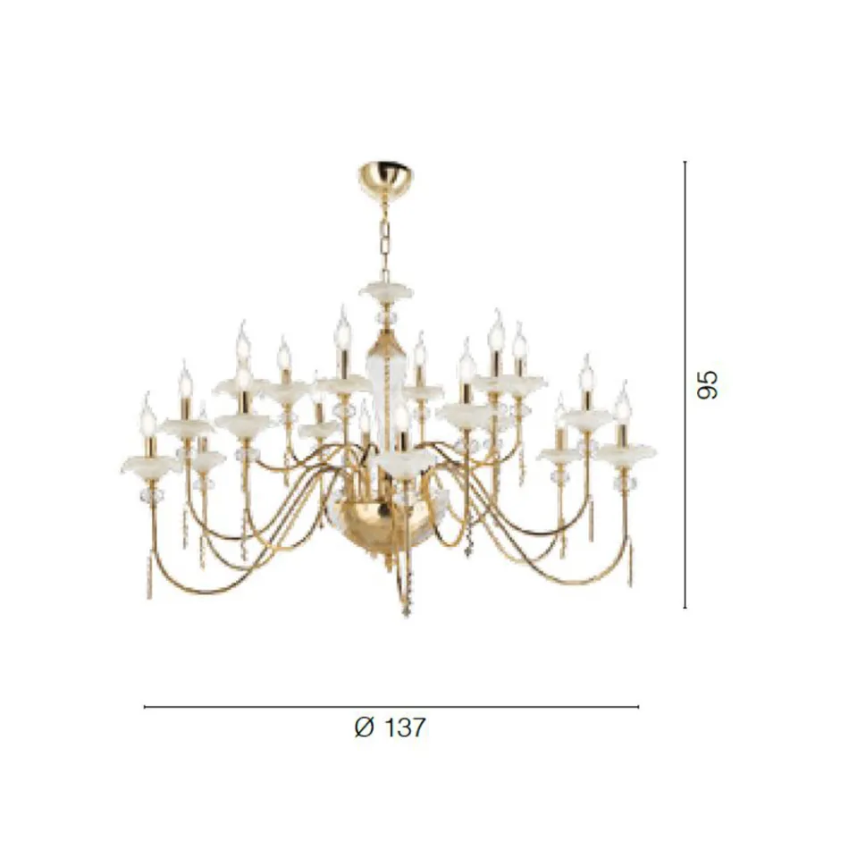 Candelabru clasic cu 18 lumini din sticlă, cristal și metal de lux - Flandra Viadurini