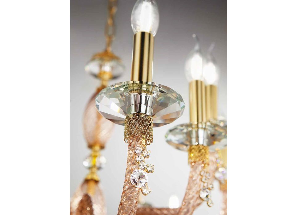 Candelabru clasic cu 18 lumini din sticlă suflată și detalii de mână - Phaedra Viadurini