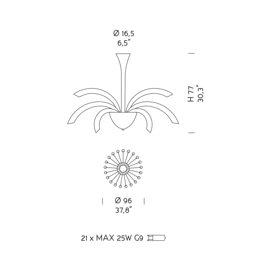 Candelabru 21 de lumini din sticlă și metal Veneția lucrate manual - Jason Viadurini