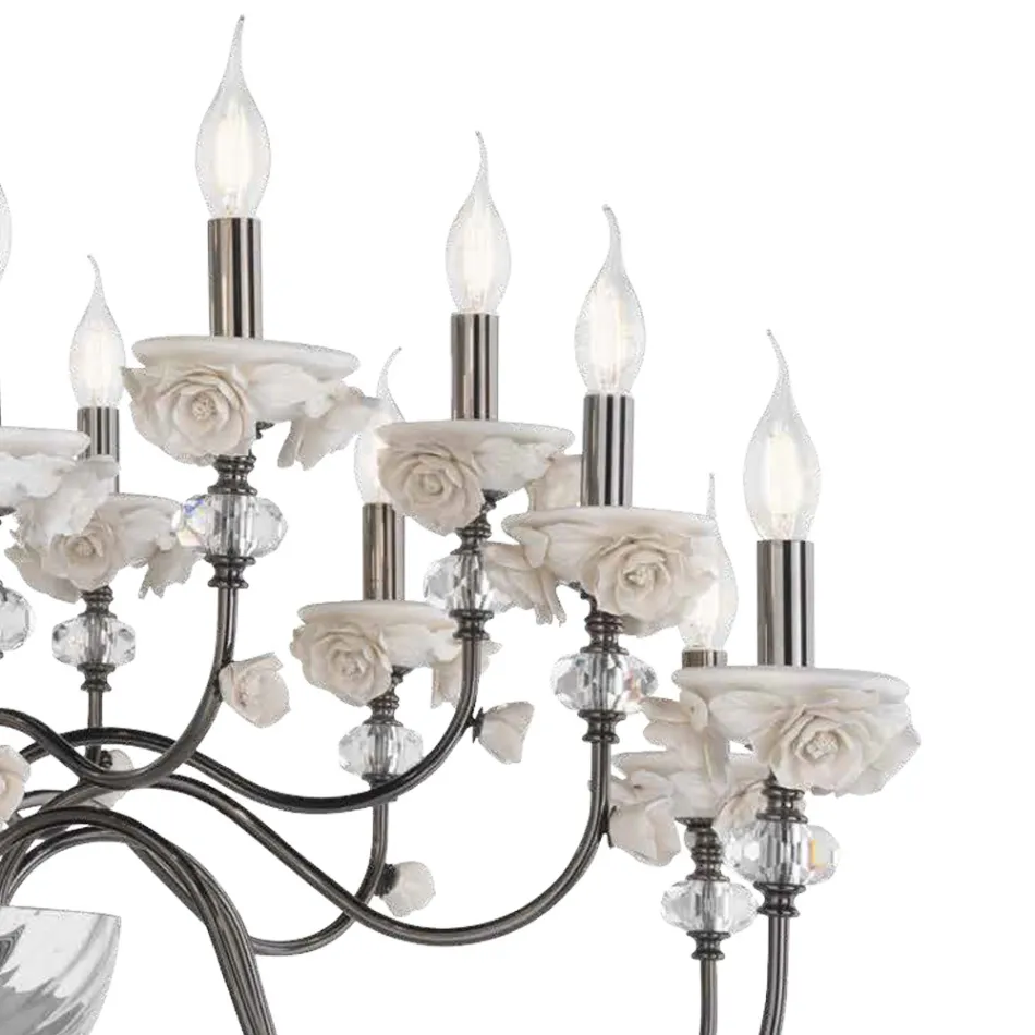 Candelabru clasic cu 24 de lumini din porțelan și sticlă suflată de lux - Eteria Viadurini
