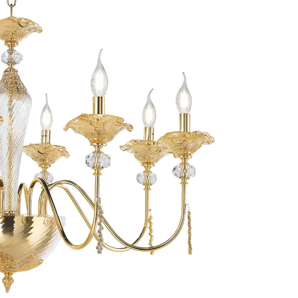 Candelabru clasic cu 24 de lumini din sticlă, cristal și metal de lux - Flandra Viadurini