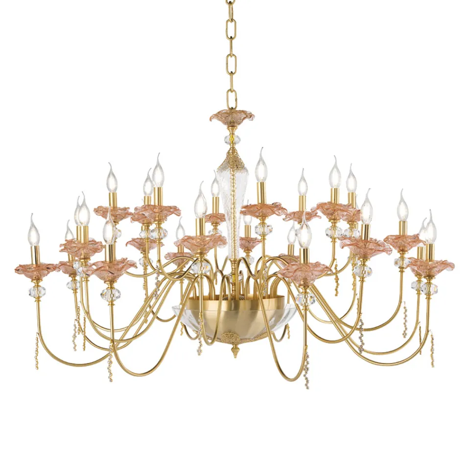 Candelabru clasic cu 24 de lumini din sticlă, cristal și metal de lux - Flandra Viadurini