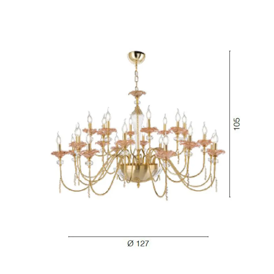 Candelabru clasic cu 24 de lumini din sticlă, cristal și metal de lux - Flandra Viadurini