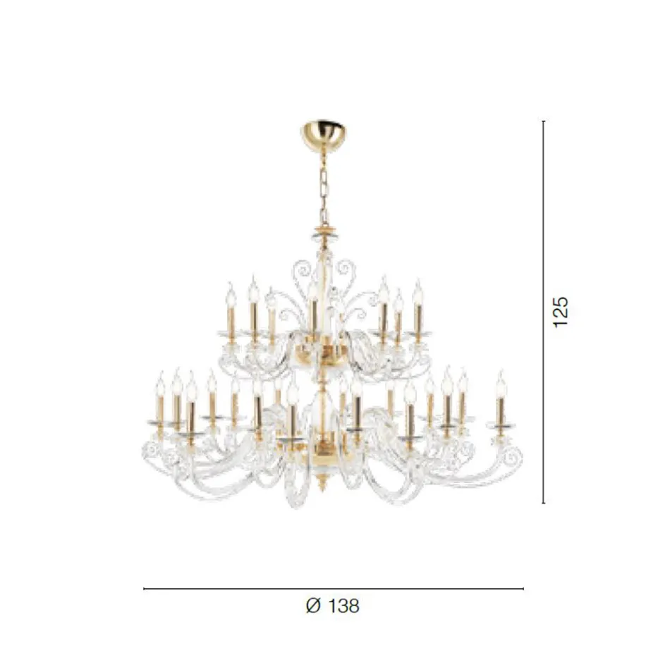 Candelabru cu 24 de lumini din sticla suflata si cristal clasic de lux - Cassea Viadurini