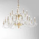 Candelabru cu 24 de lumini din sticla suflata si cristal clasic de lux - Cassea Viadurini