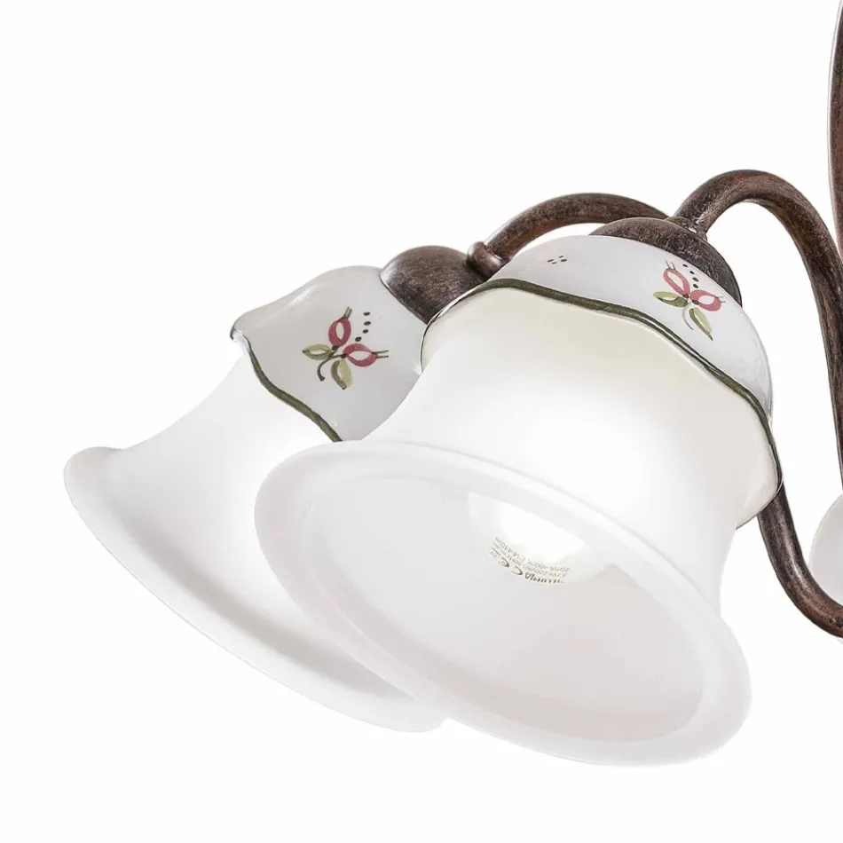 Candelabru cu 3 sau 5 lumini din fier, ceramica pictata manual si sticla - Ferrara Viadurini