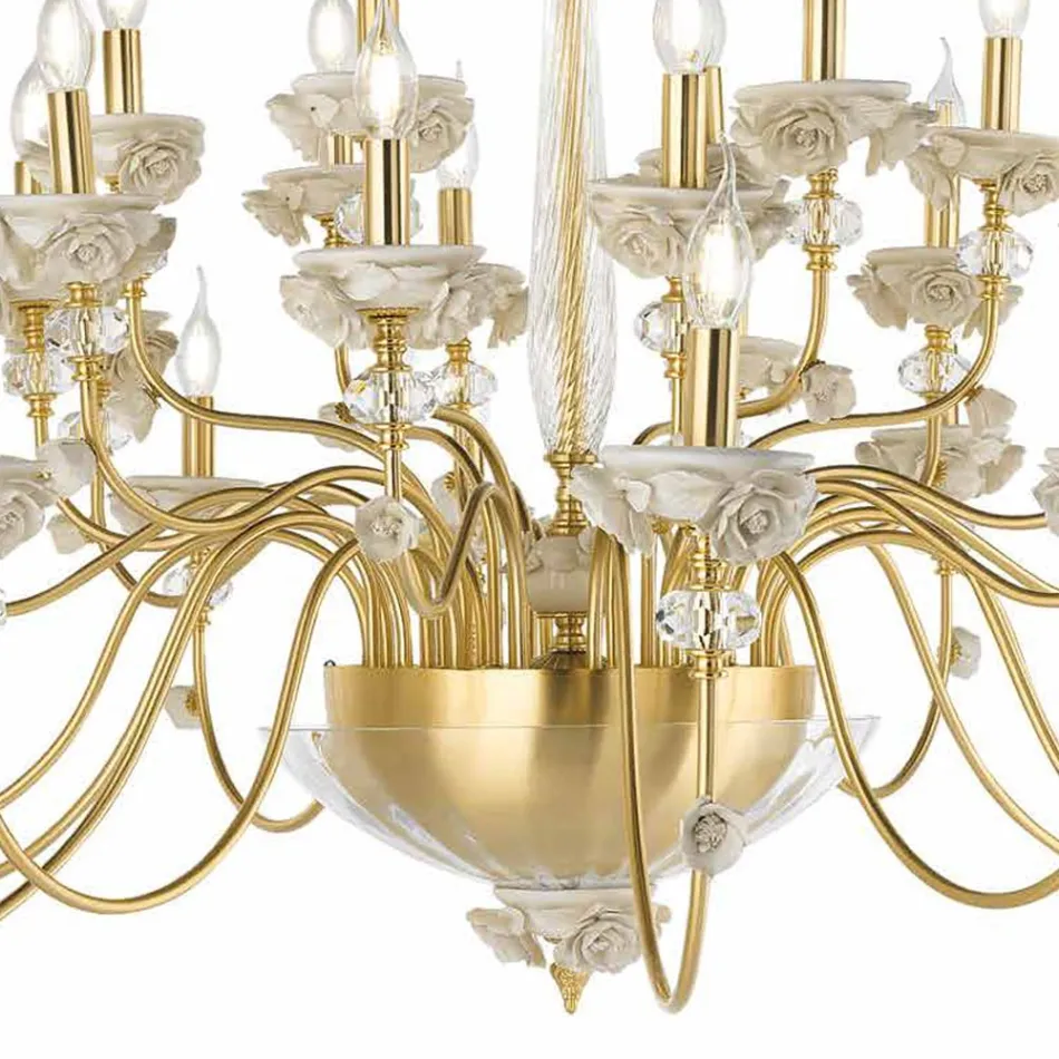 Candelabru clasic cu 30 de lumini din porțelan și sticlă suflată de lux - Eteria Viadurini