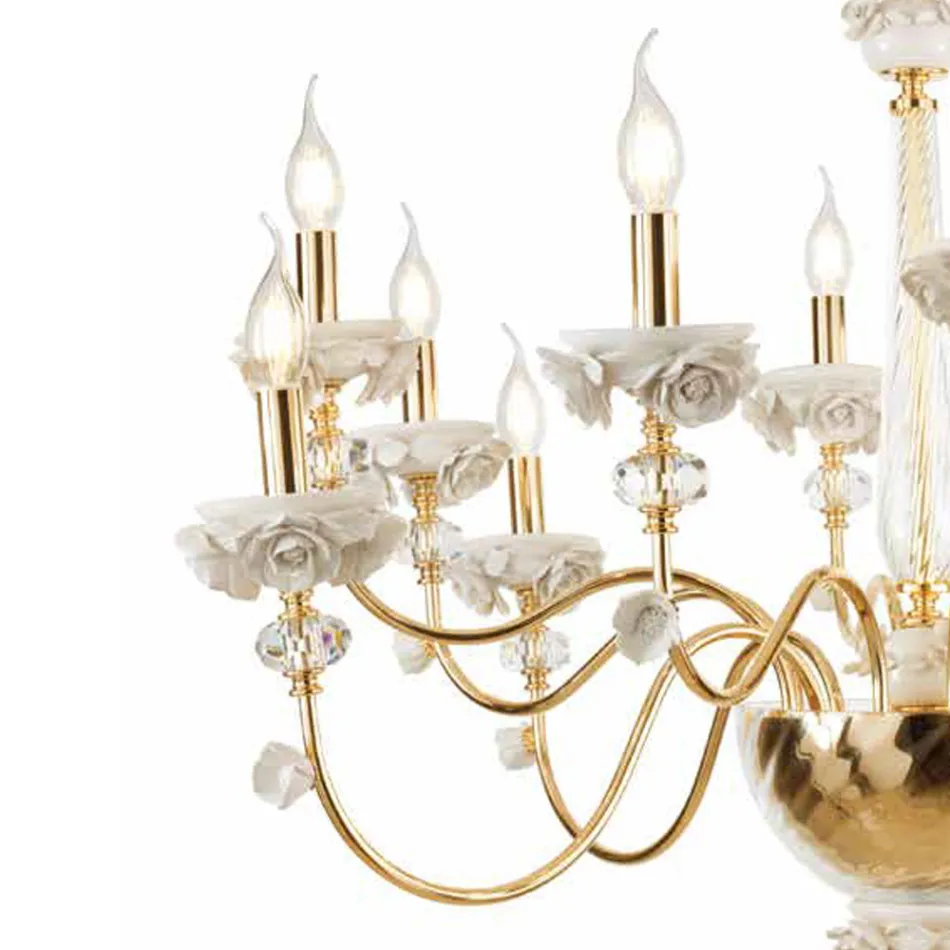 Candelabru clasic cu 30 de lumini din porțelan și sticlă suflată de lux - Eteria Viadurini