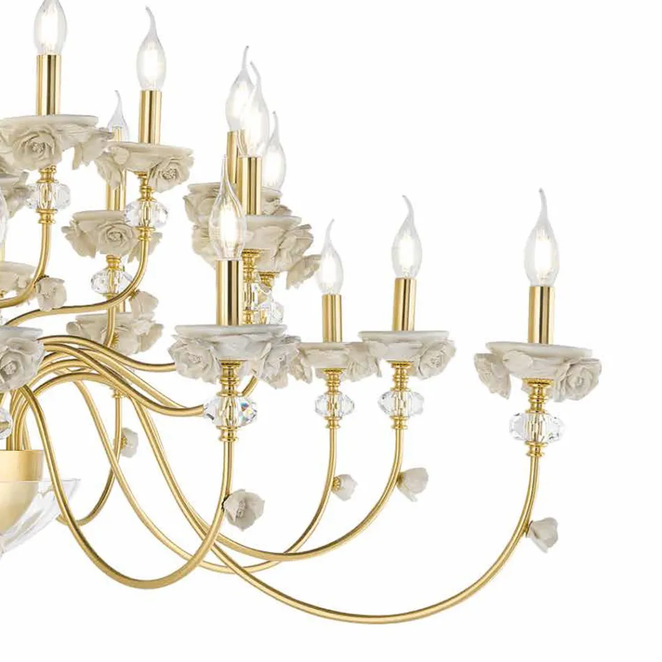 Candelabru clasic cu 30 de lumini din porțelan și sticlă suflată de lux - Eteria Viadurini