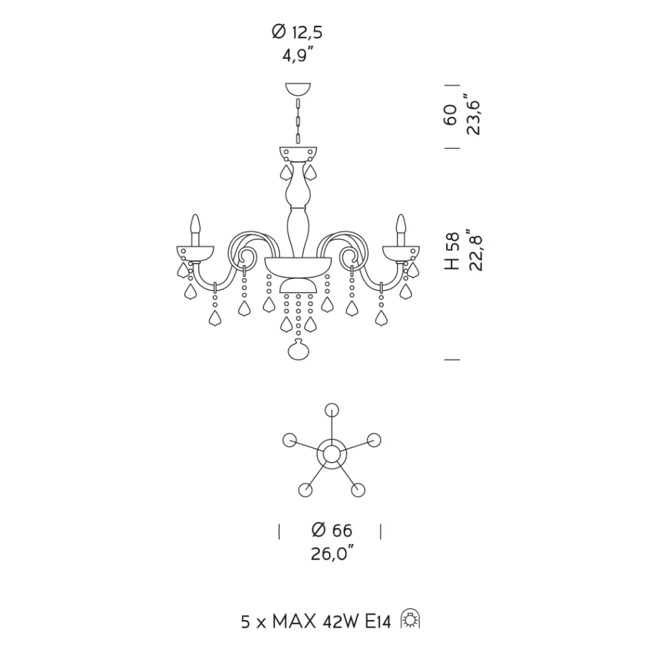 Candelabru cu 5 lumini din sticla venetiana si metal clasic - stil florentin Viadurini