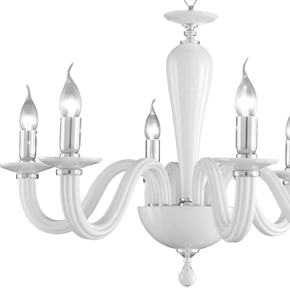 Candelabru clasic cu 6 lumini din sticla transparenta italiana lucrata manual - Rapallo Viadurini