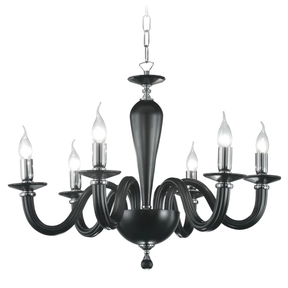 Candelabru clasic cu 6 lumini din sticla transparenta italiana lucrata manual - Rapallo Viadurini