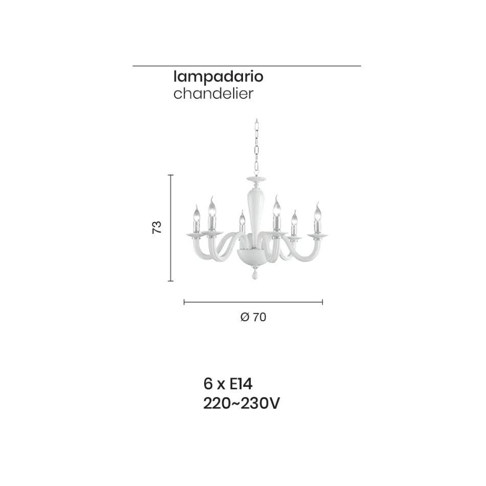 Candelabru clasic cu 6 lumini din sticla transparenta italiana lucrata manual - Rapallo Viadurini