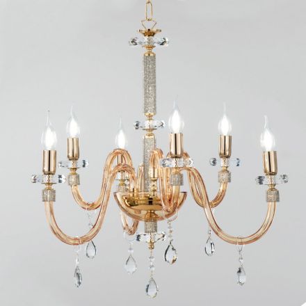 Candelabru 6 Lumini Clasic Italian Sticla Handmade Chihlimbar - Similo Viadurini