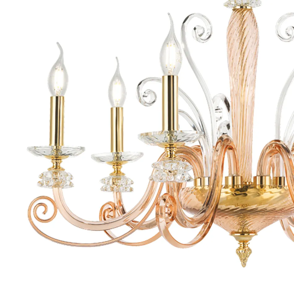 Candelabru cu 6 lumini din sticla suflata si cristal clasic de lux - Cassea Viadurini