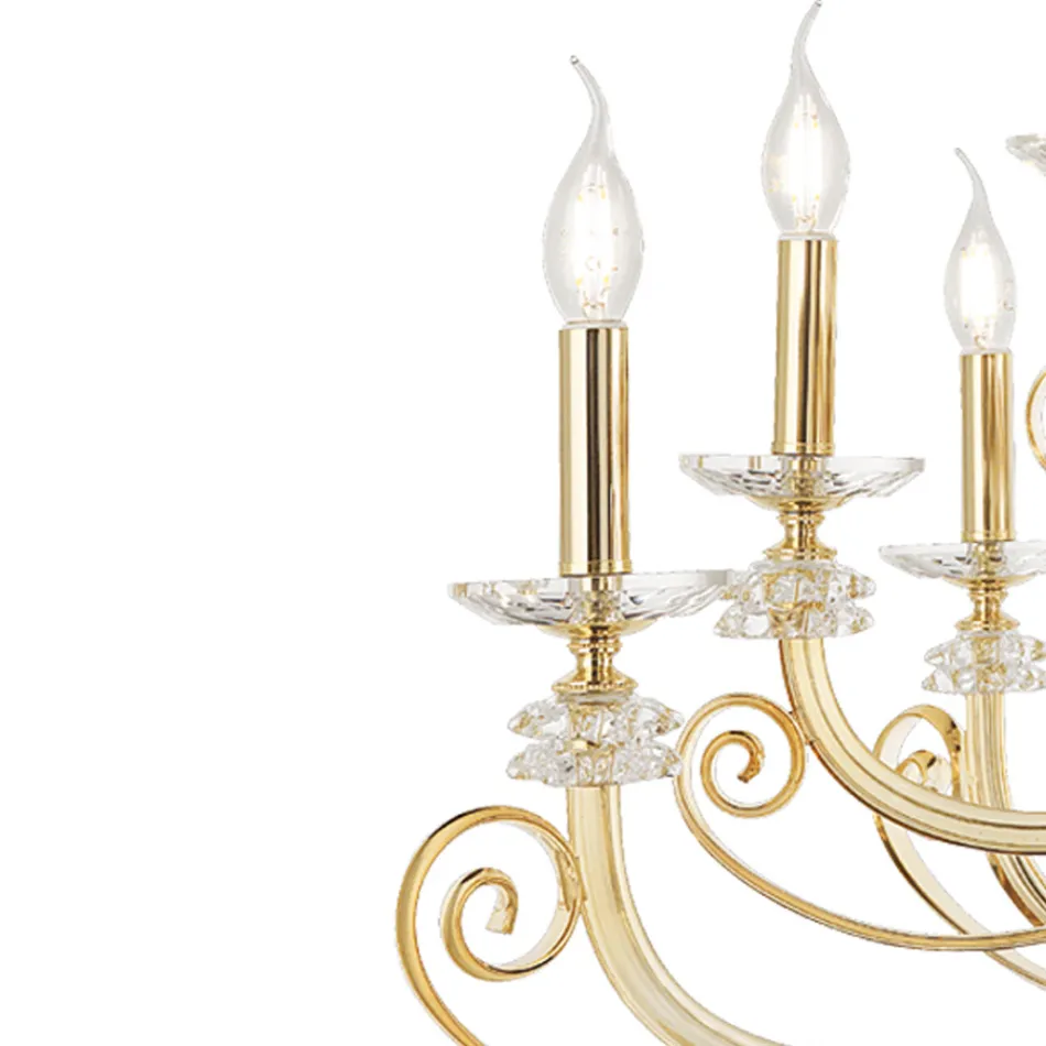 Candelabru cu 6 lumini din sticla suflata si cristal clasic de lux - Cassea Viadurini