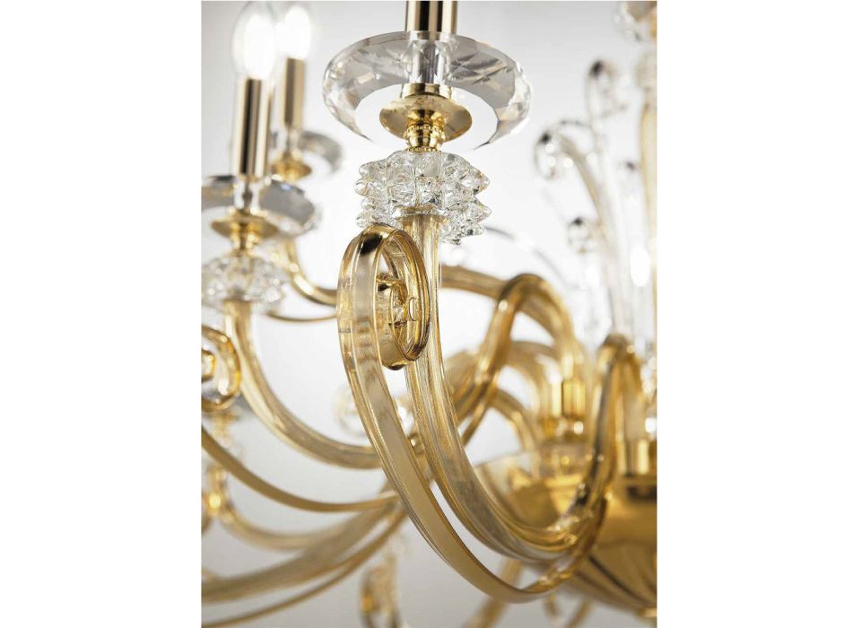 Candelabru cu 6 lumini din sticla suflata si cristal clasic de lux - Cassea Viadurini