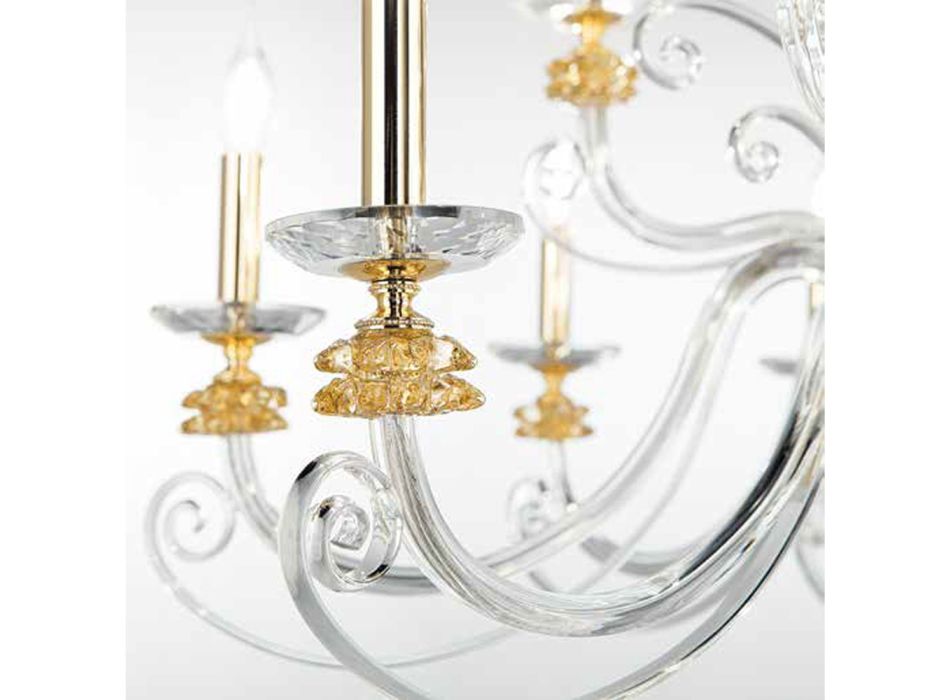 Candelabru cu 6 lumini din sticla suflata si cristal clasic de lux - Cassea Viadurini