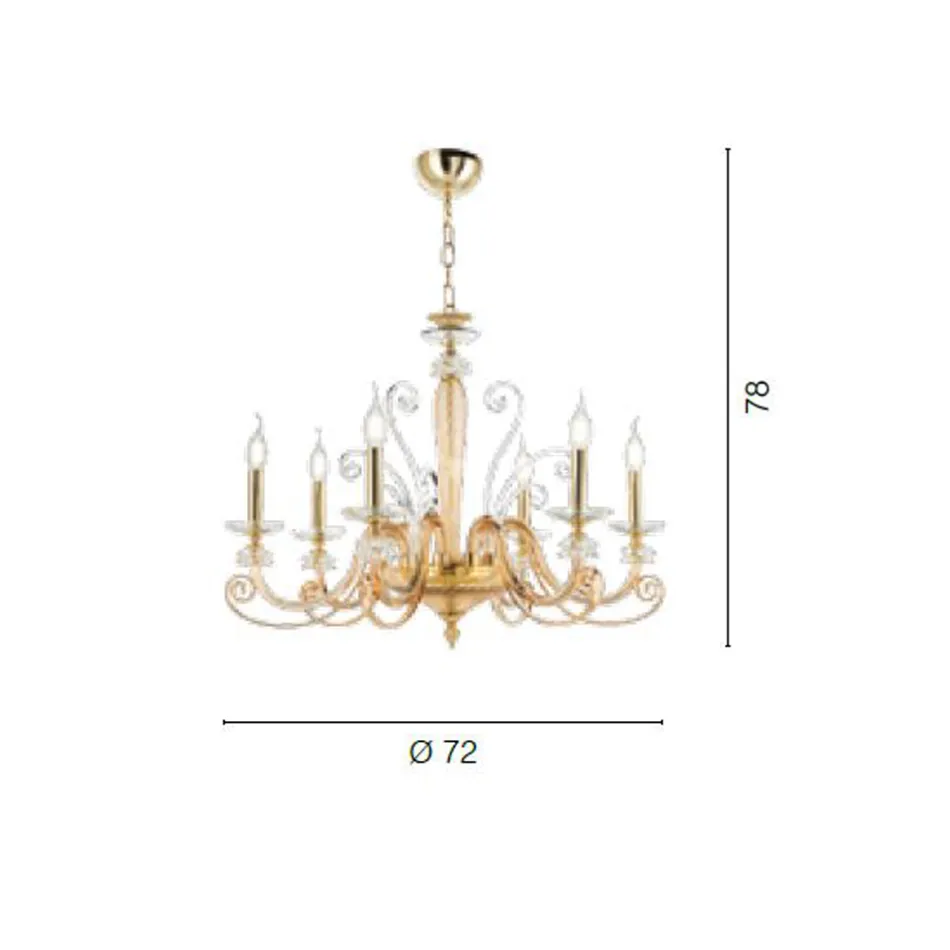 Candelabru cu 6 lumini din sticla suflata si cristal clasic de lux - Cassea Viadurini