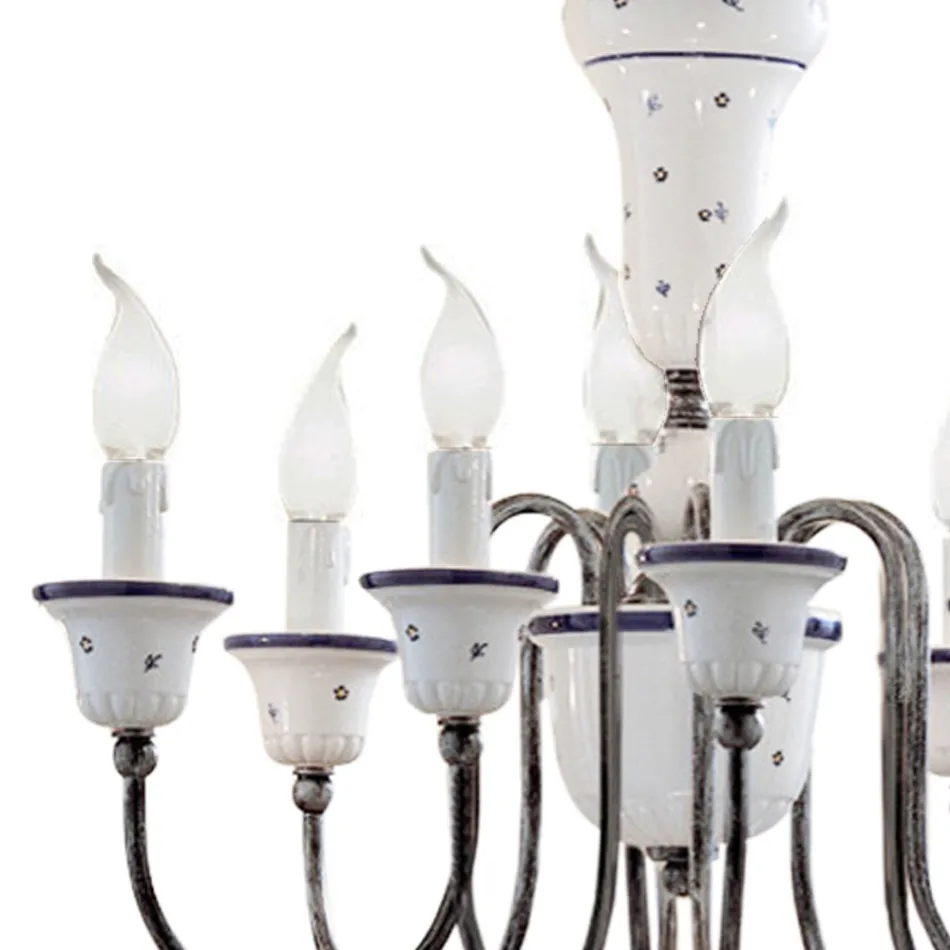 Candelabru 8 Lumini Artizanat Pictat Manual Ceramica si Alama - Sanremo Viadurini