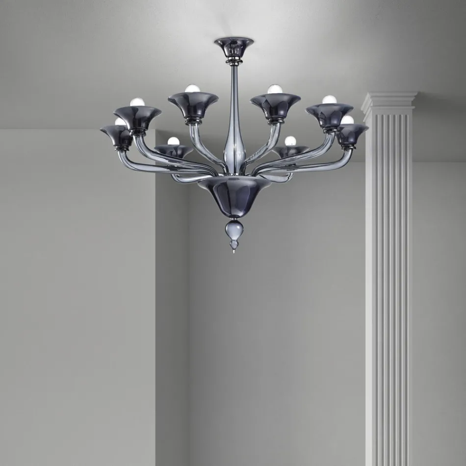 Candelabru din sticla venetiana 8 lumini Made in Italy - Ismail Viadurini