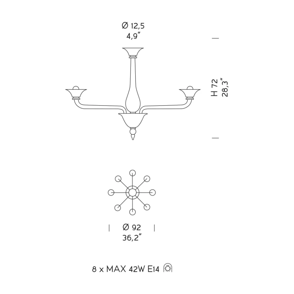 Candelabru din sticla venetiana 8 lumini Made in Italy - Ismail Viadurini