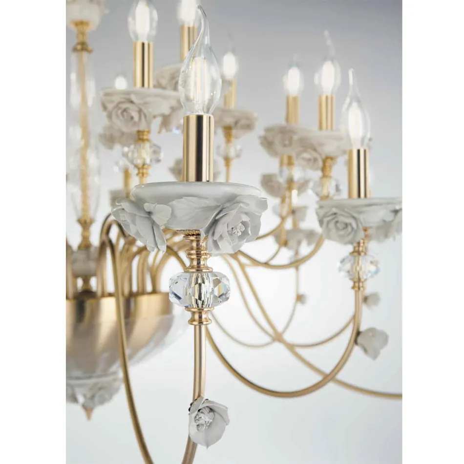Candelabru clasic cu 8 lumini din porțelan și sticlă suflată de lux - Eteria Viadurini