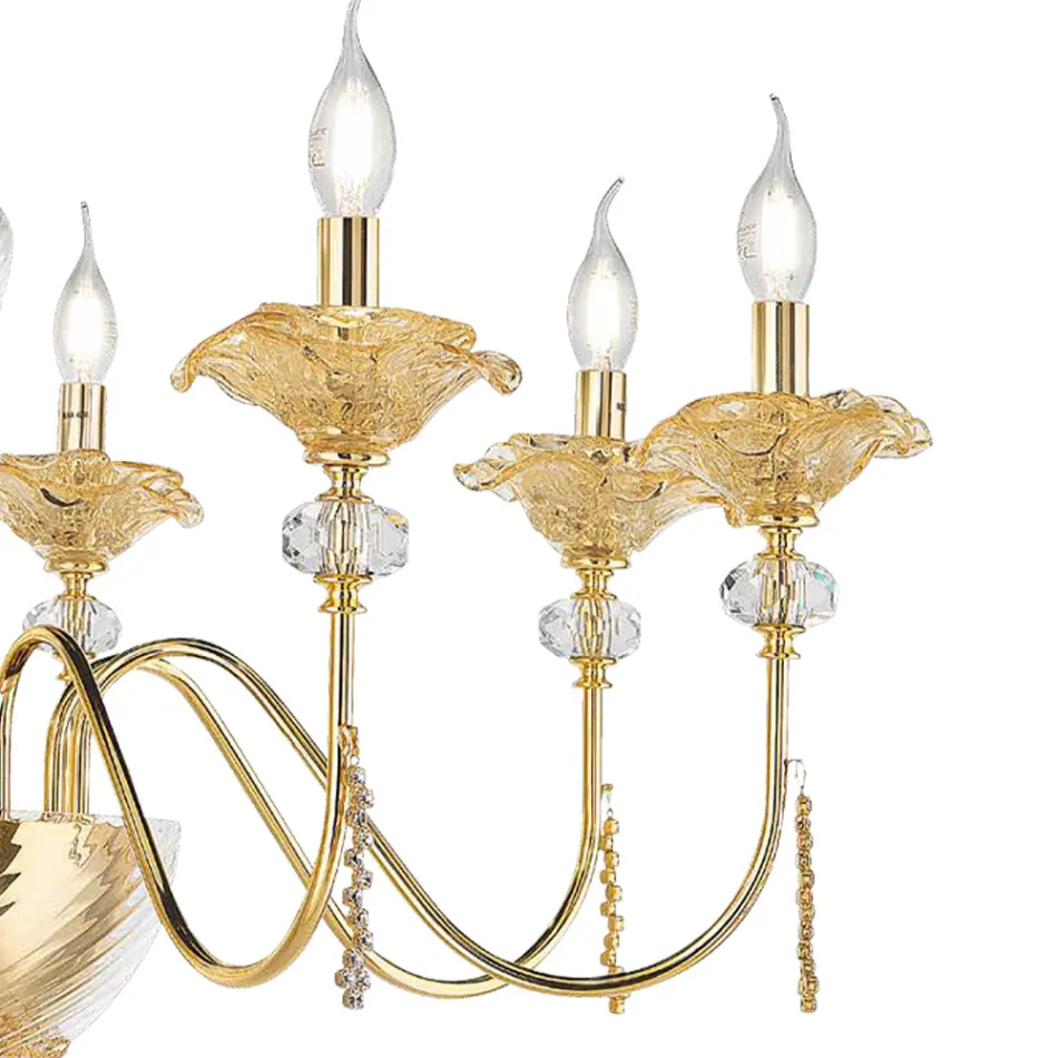 Candelabru clasic cu 8 lumini din sticlă, cristal și metal de lux - Flandra Viadurini
