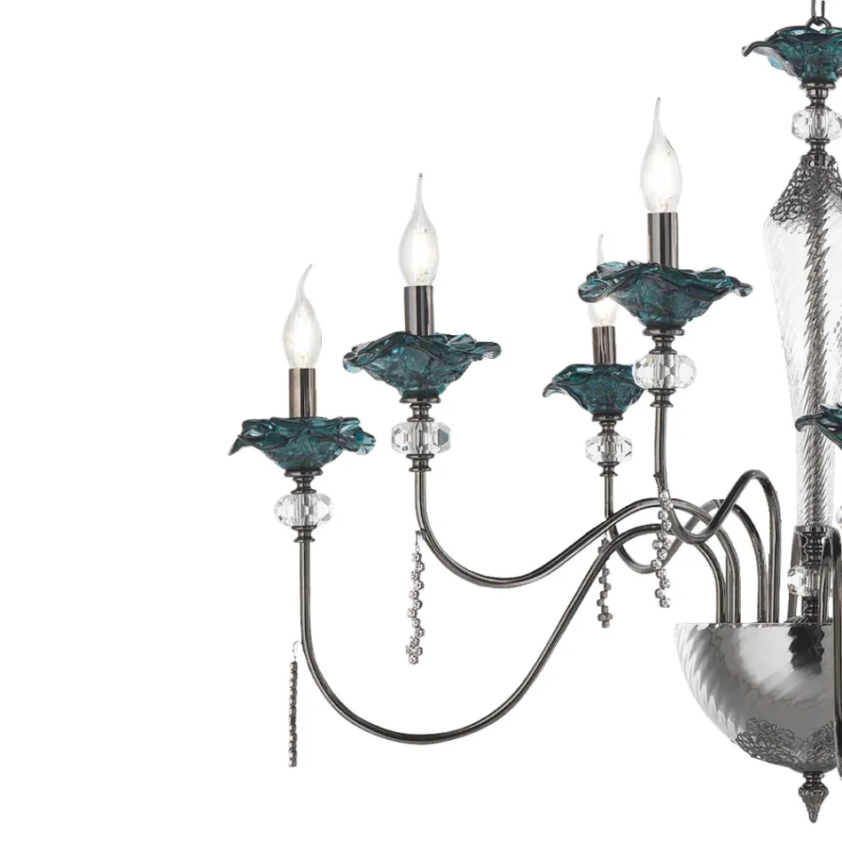 Candelabru clasic cu 8 lumini din sticlă, cristal și metal de lux - Flandra Viadurini