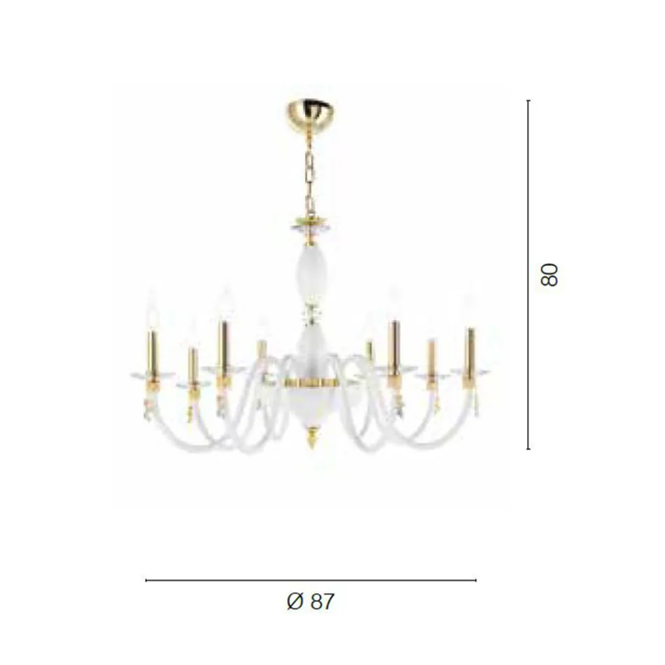 Candelabru clasic cu 8 lumini din sticlă suflată și detalii de mână - Phaedra Viadurini