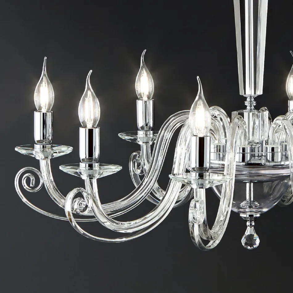 Candelabru clasic cu 8 lumini din sticla si cristal italiana lucrate manual - Malaezia Viadurini