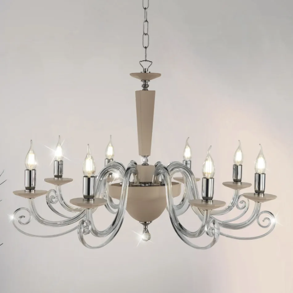Candelabru clasic cu 8 lumini din sticla si cristal italiana lucrate manual - Malaezia Viadurini