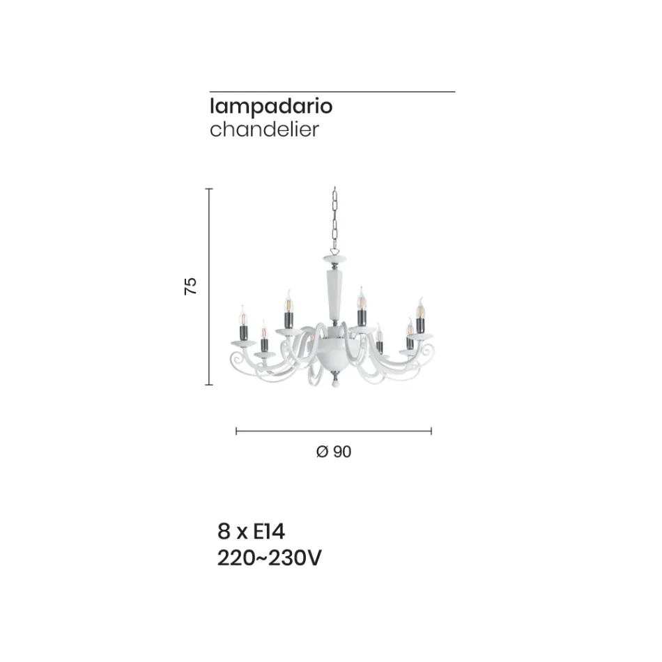 Candelabru clasic cu 8 lumini din sticla si cristal italiana lucrate manual - Malaezia Viadurini
