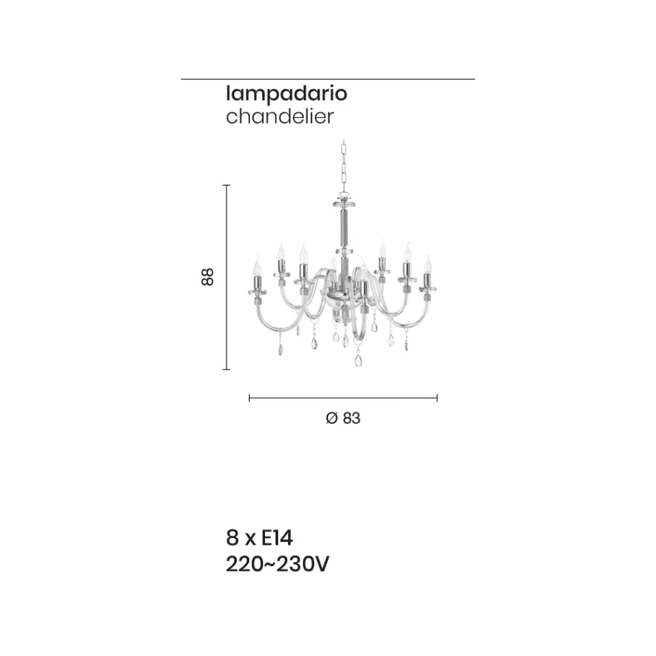 Candelabru 8 Lumini Sticla Italiana Clasic Artizanat Teal - Similo Viadurini
