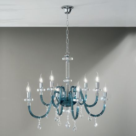 Candelabru 8 Lumini Sticla Italiana Clasic Artizanat Teal - Similo Viadurini