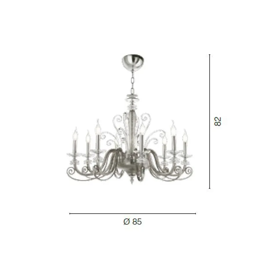 Candelabru cu 8 lumini din sticla suflata si cristal clasic de lux - Cassea Viadurini