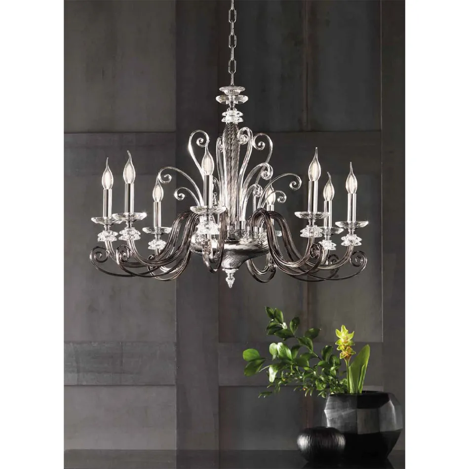 Candelabru cu 8 lumini din sticla suflata si cristal clasic de lux - Cassea Viadurini