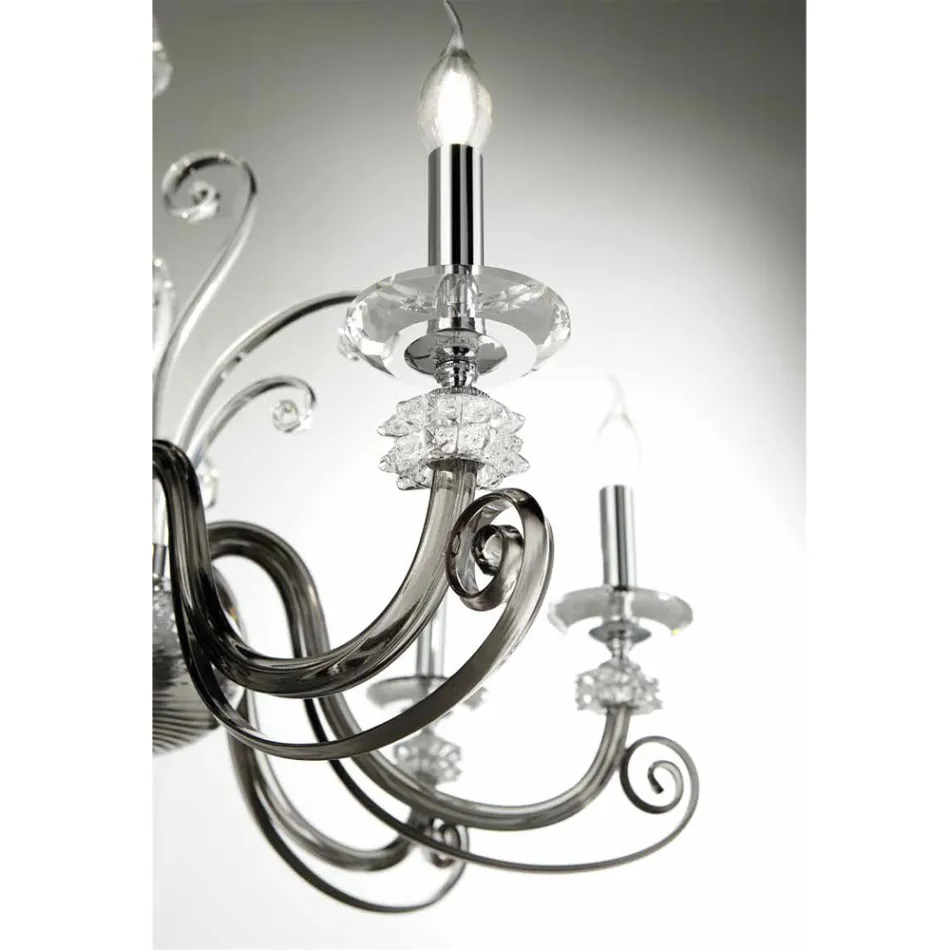 Candelabru cu 8 lumini din sticla suflata si cristal clasic de lux - Cassea Viadurini