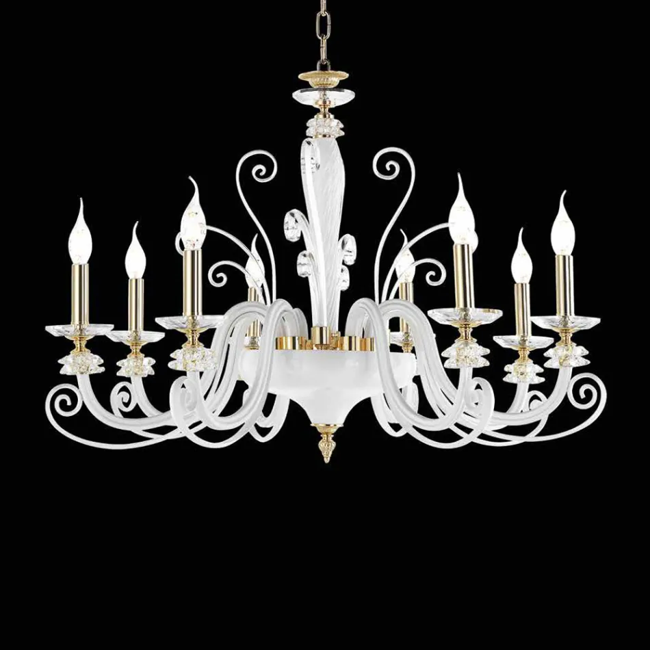 Candelabru cu 8 lumini din sticla suflata si cristal clasic de lux - Cassea Viadurini